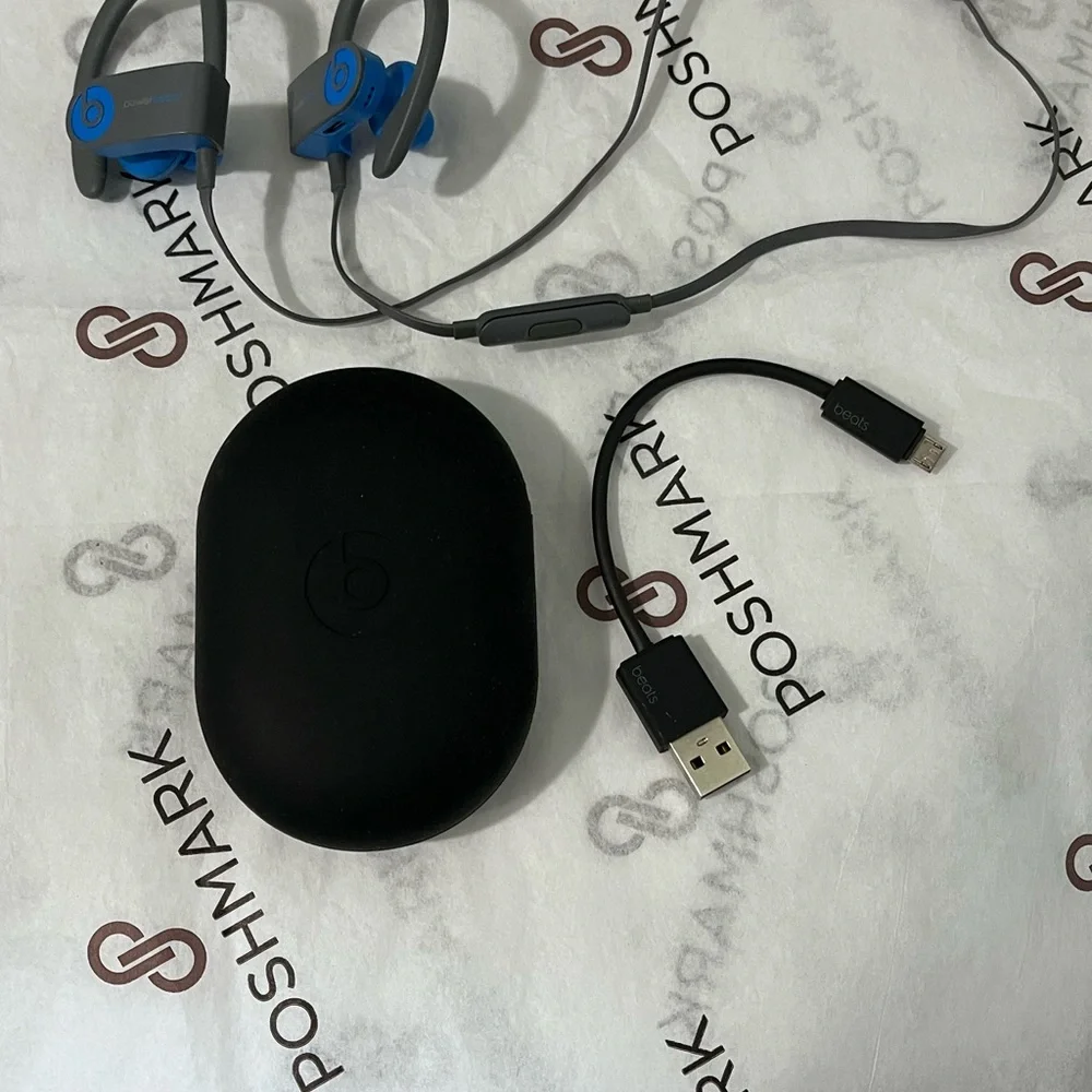 BEATS POWERBEATS BY DR DRE AUTHENTIC WIRELESS BLUE & GRAY BLUETOOTH HEADPHONE